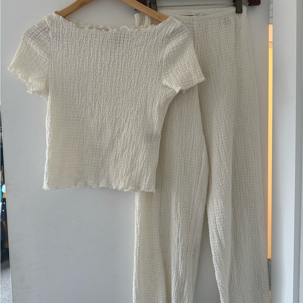 Resort Set - Cream Textured Top and Pants Set